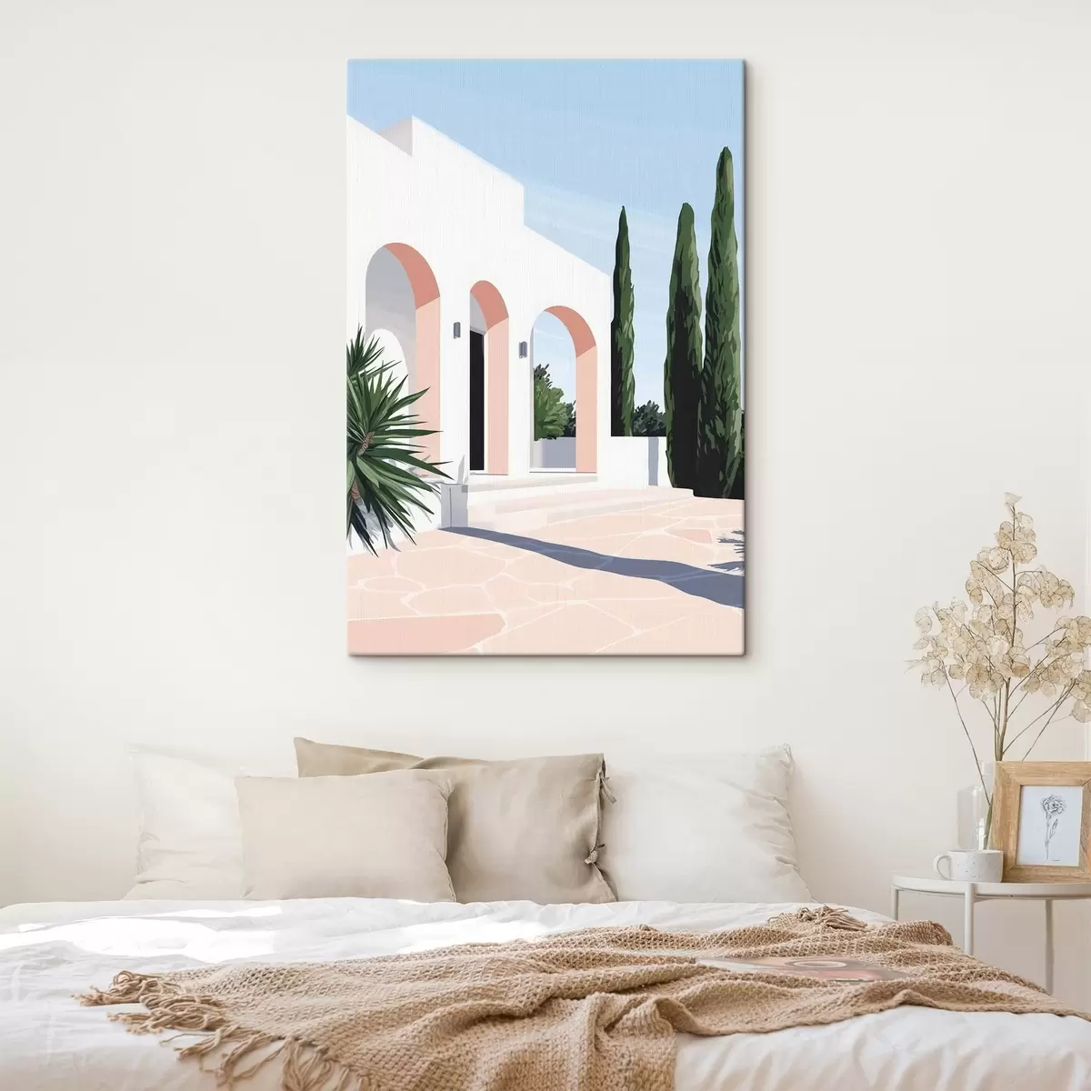 Obraz Bílá vila s oblouky a tropickou zahradou, středomořský, bytový styl Č. s44153