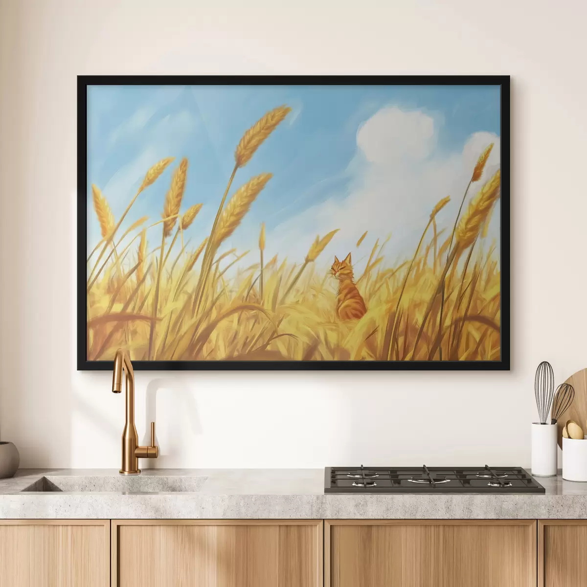 Poster Kočka na poli s klasy pšenice f44211