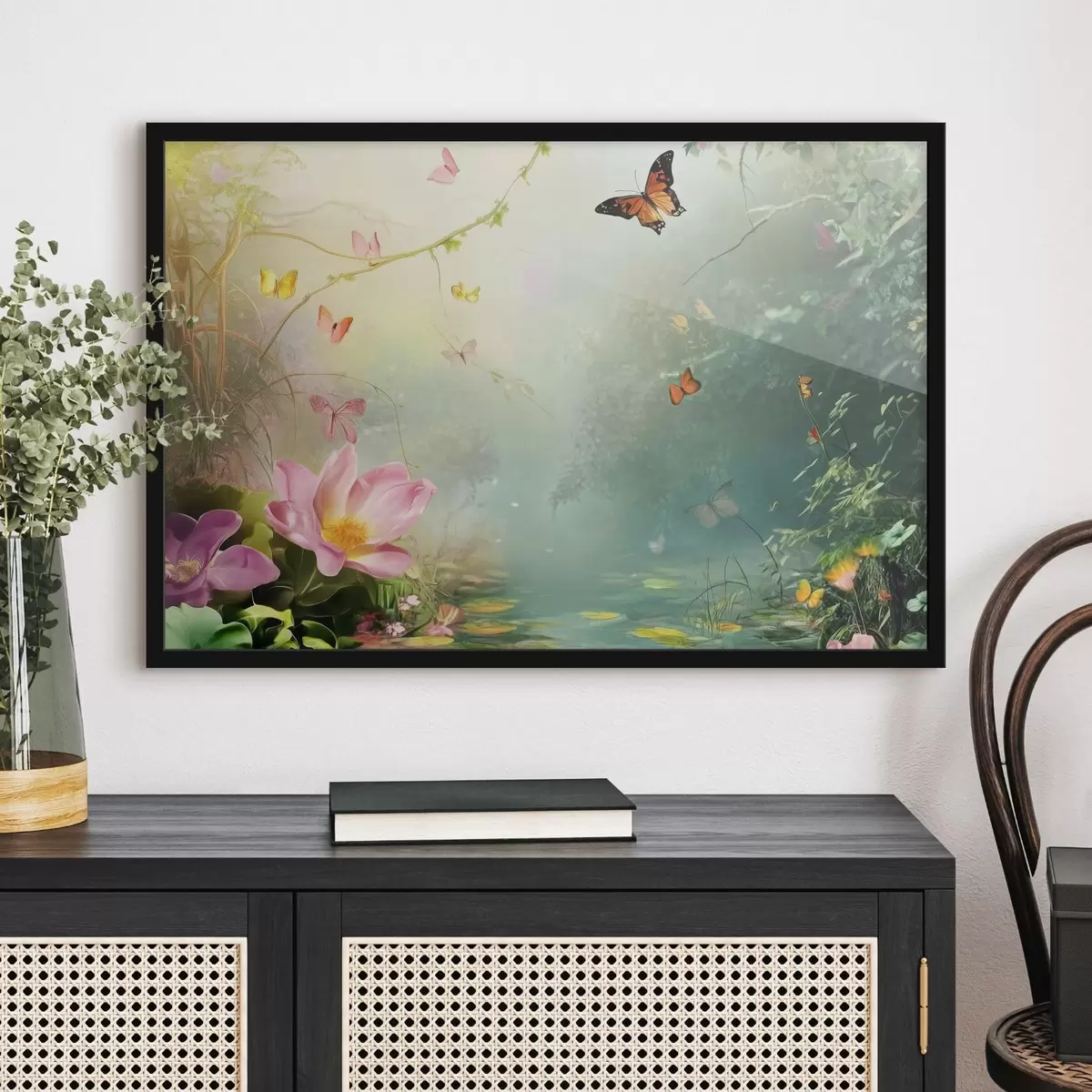 Poster Jezero v lese pod stromy f44216