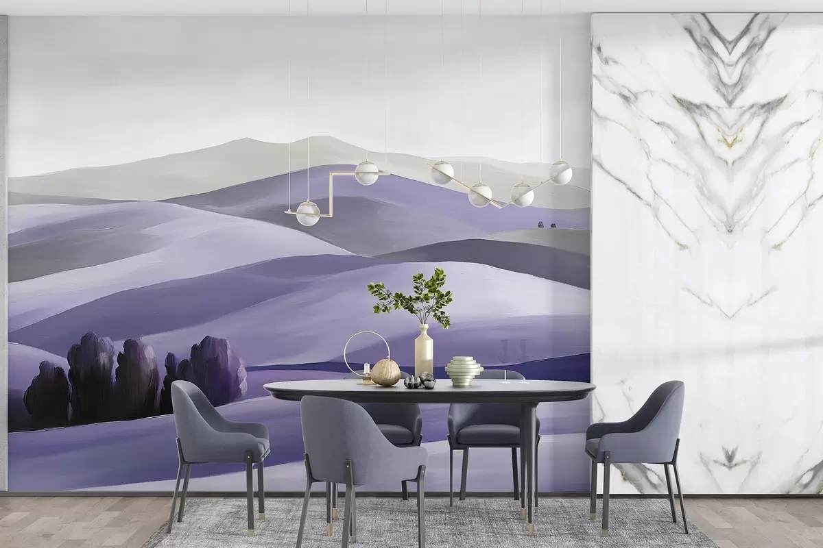 Fototapet Krajiny se stromy, Toskánsko, fialové barvy, olejový styl w03880v3