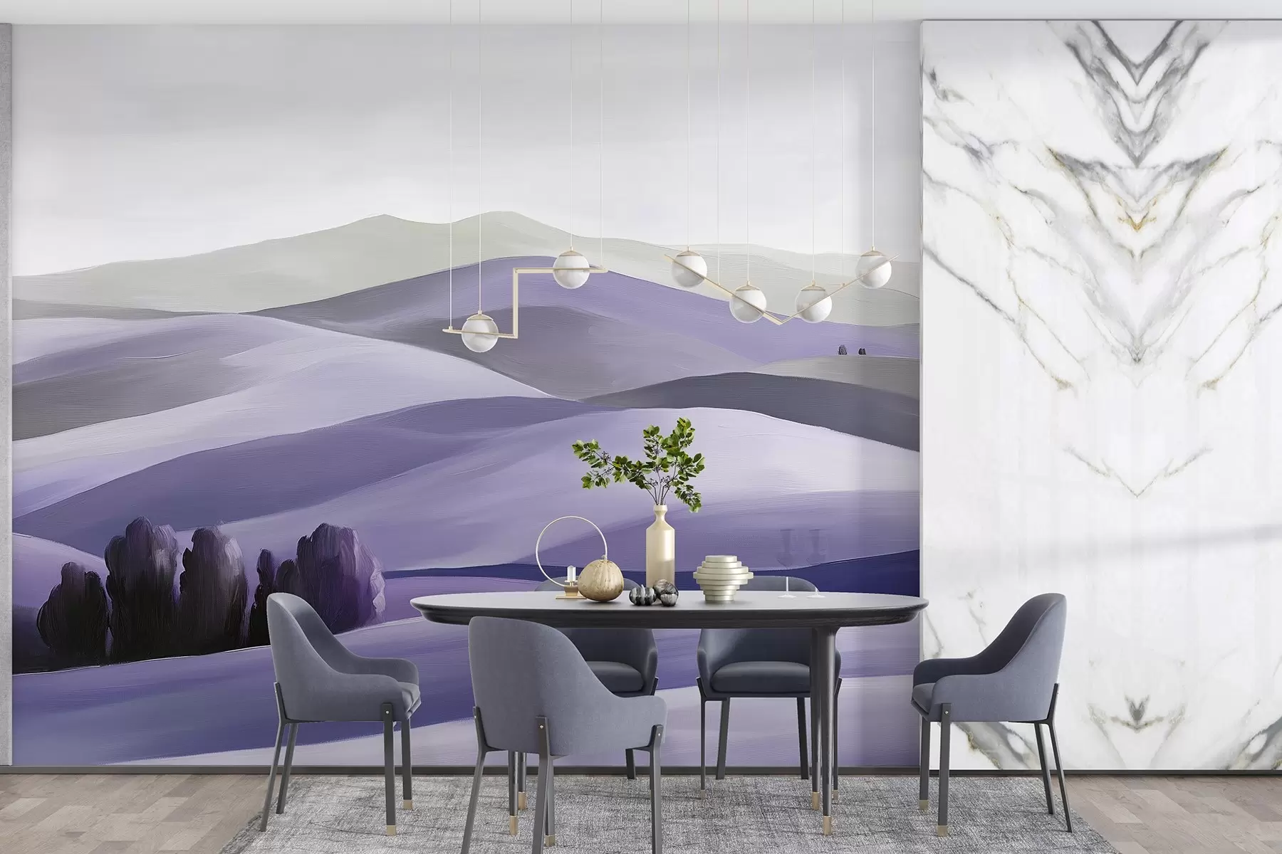 Fototapet Krajiny se stromy, Toskánsko, fialové barvy, olejový styl w03880v3