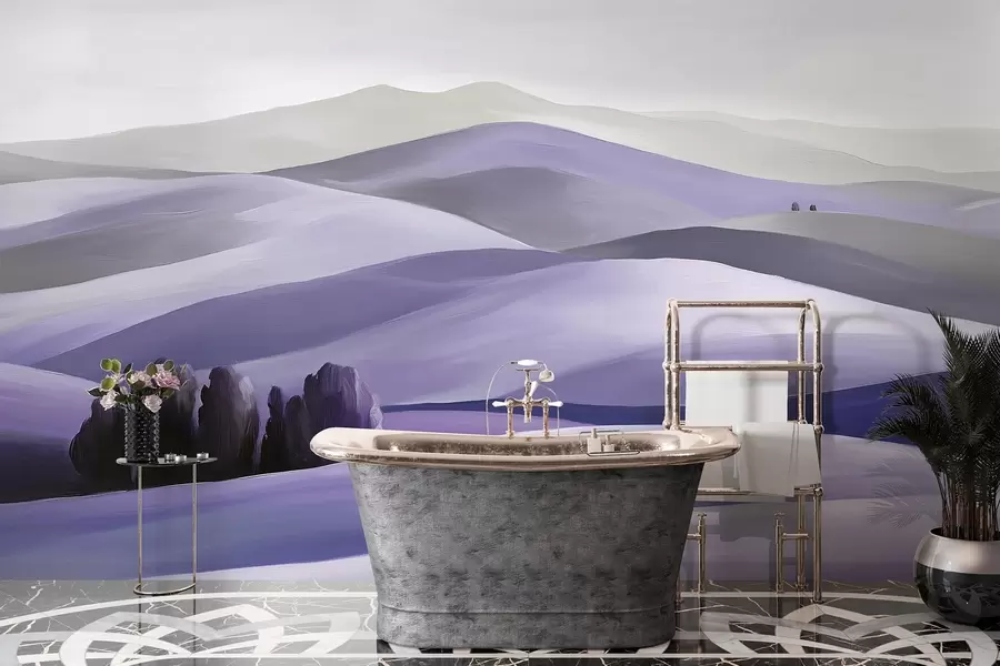 Fototapet Krajiny se stromy, Toskánsko, fialové barvy, olejový styl w03880v3