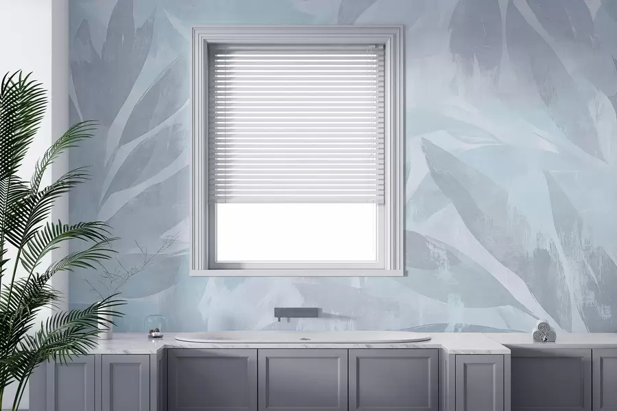 Fototapet Tropické listy, květinové, palmy, pastelový styl, modré barvy w03881v2