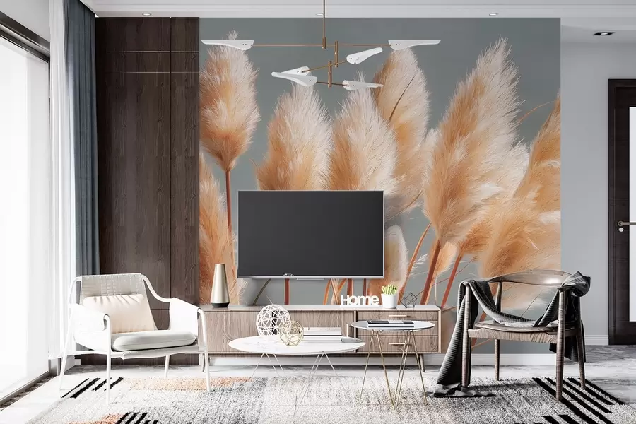 Fototapet Béžová pampová tráva na modrošedém pozadí w09083