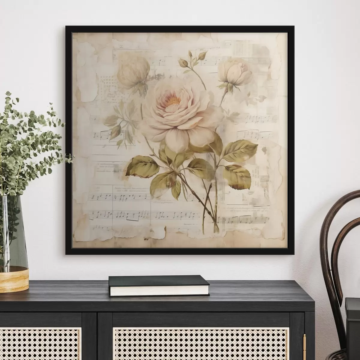 Poster Vintage kompozice růží na pozadí starých bankovek f44247