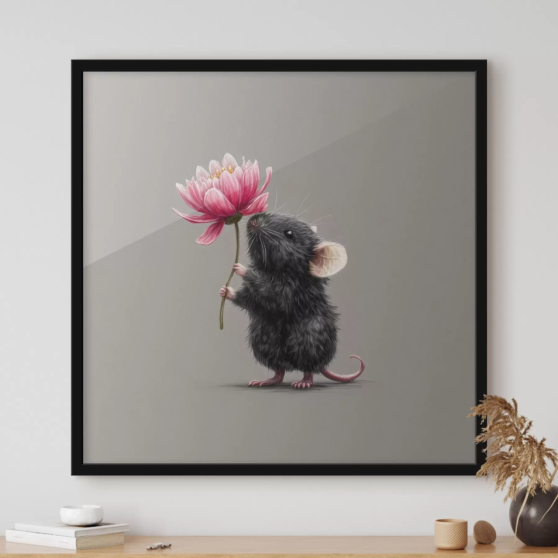 Fototapet Okouzlující myš vdechující vůni růžové pivoňky f44248