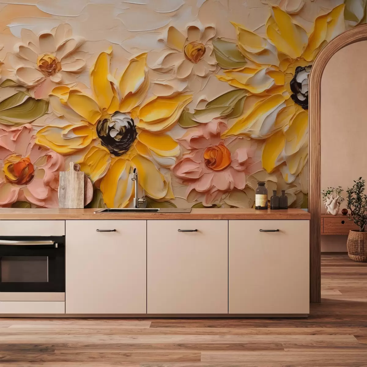 Fototapet Jasné květiny imitující tahy štětcem w03898