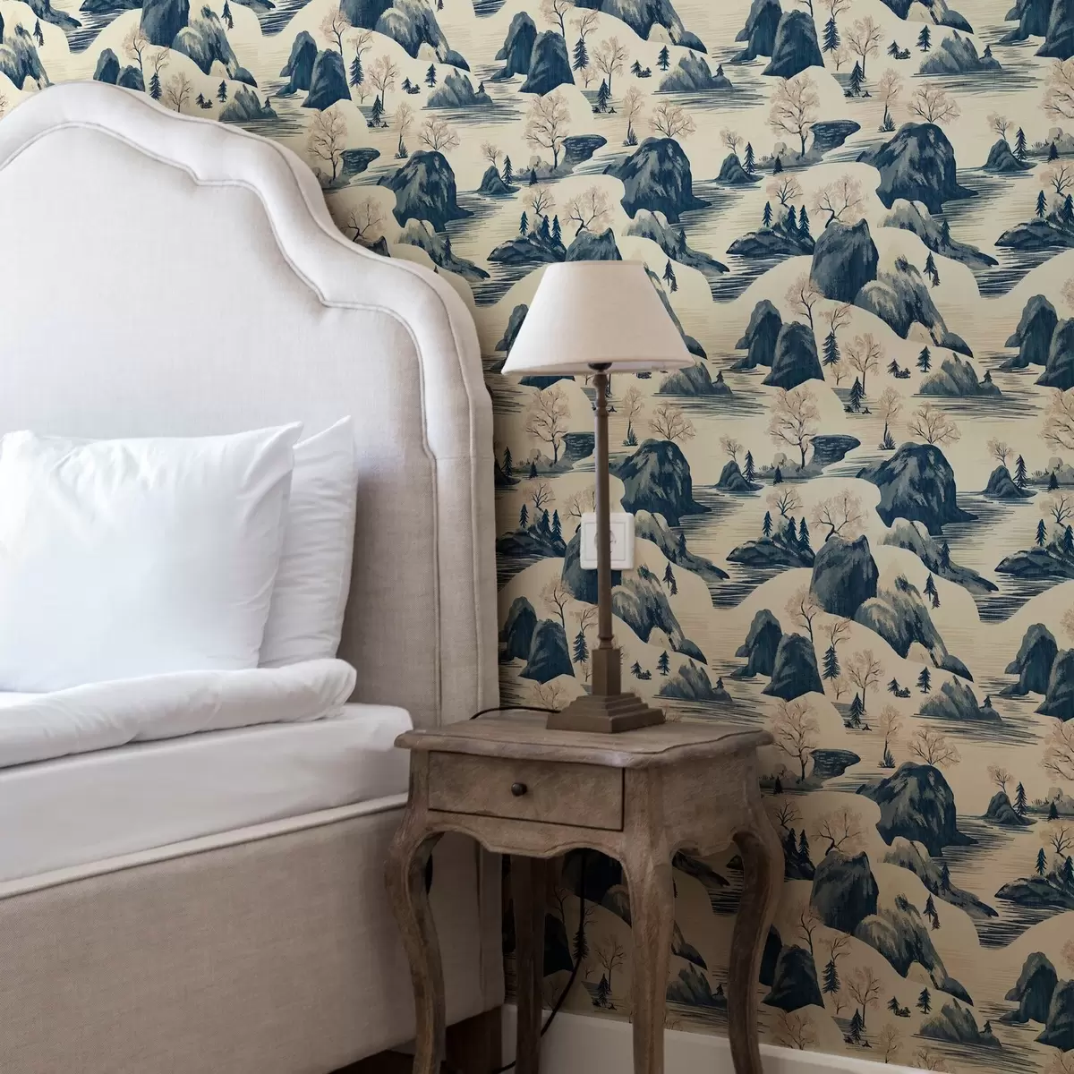 Tapety Zimní krajina s horskou řekou v modrých odstínech a00103