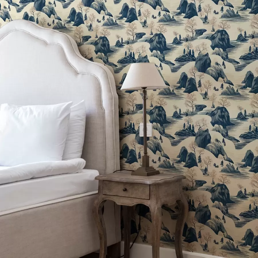 Fototapet Zimní krajina s horskou řekou v modrých odstínech a00103