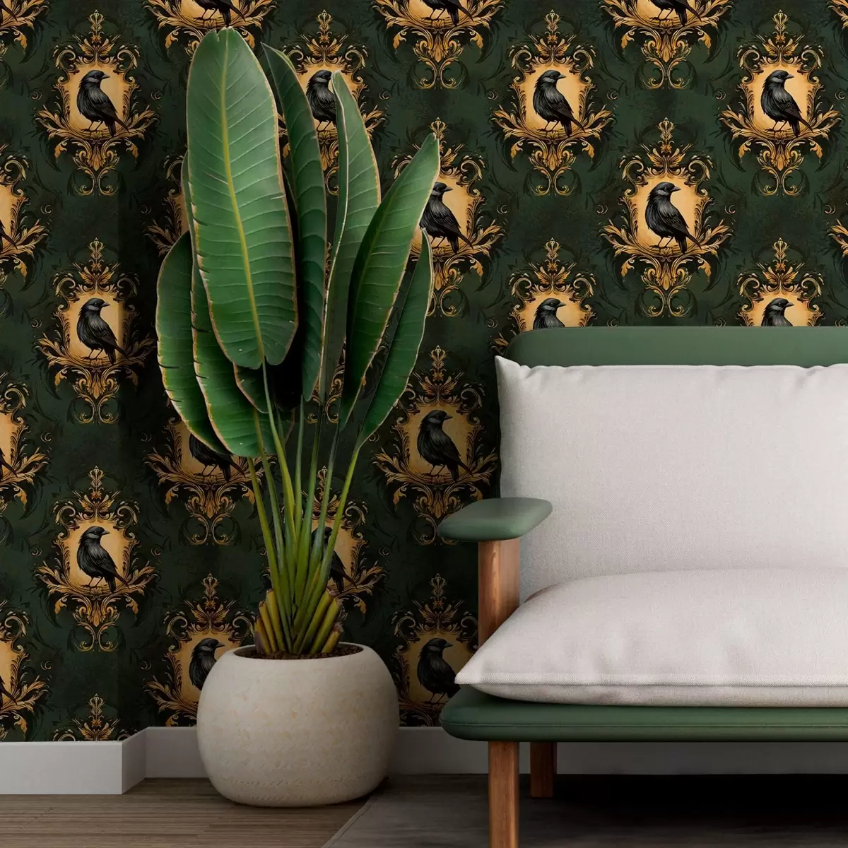 Tapety Vrána v rámečku na zeleném pozadí a00105