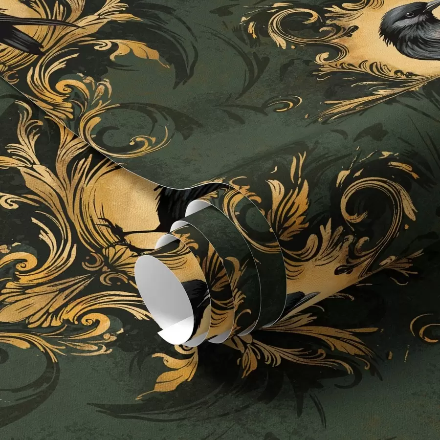 Fototapet Vrána v rámečku na zeleném pozadí a00105