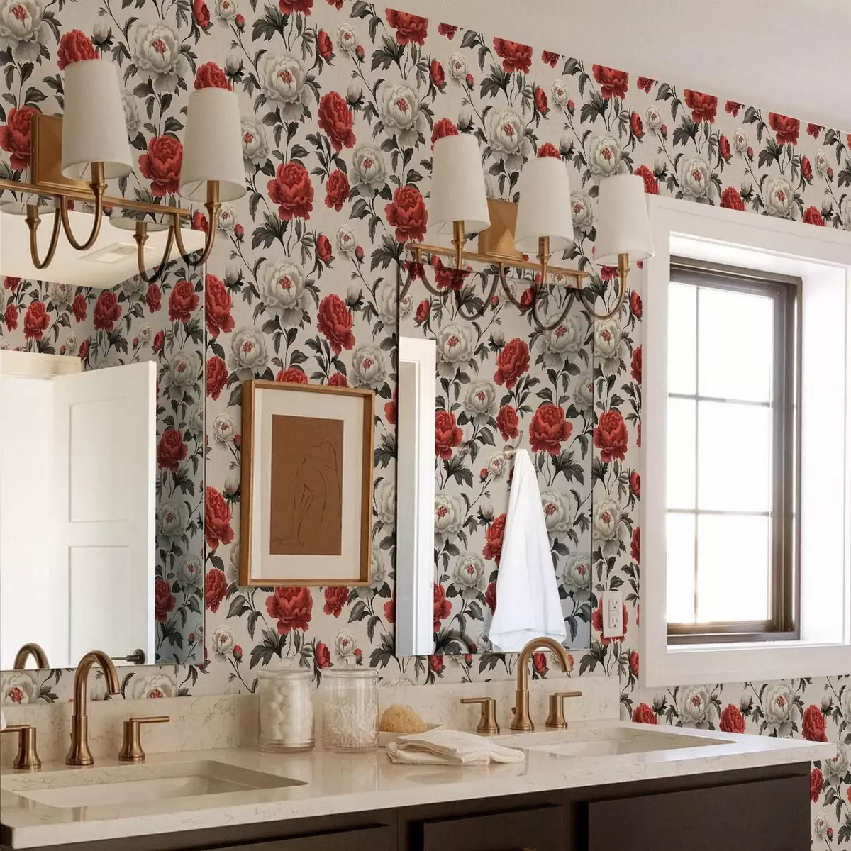 Tapety Pivoňky v retro stylu na béžovém pozadí a00107