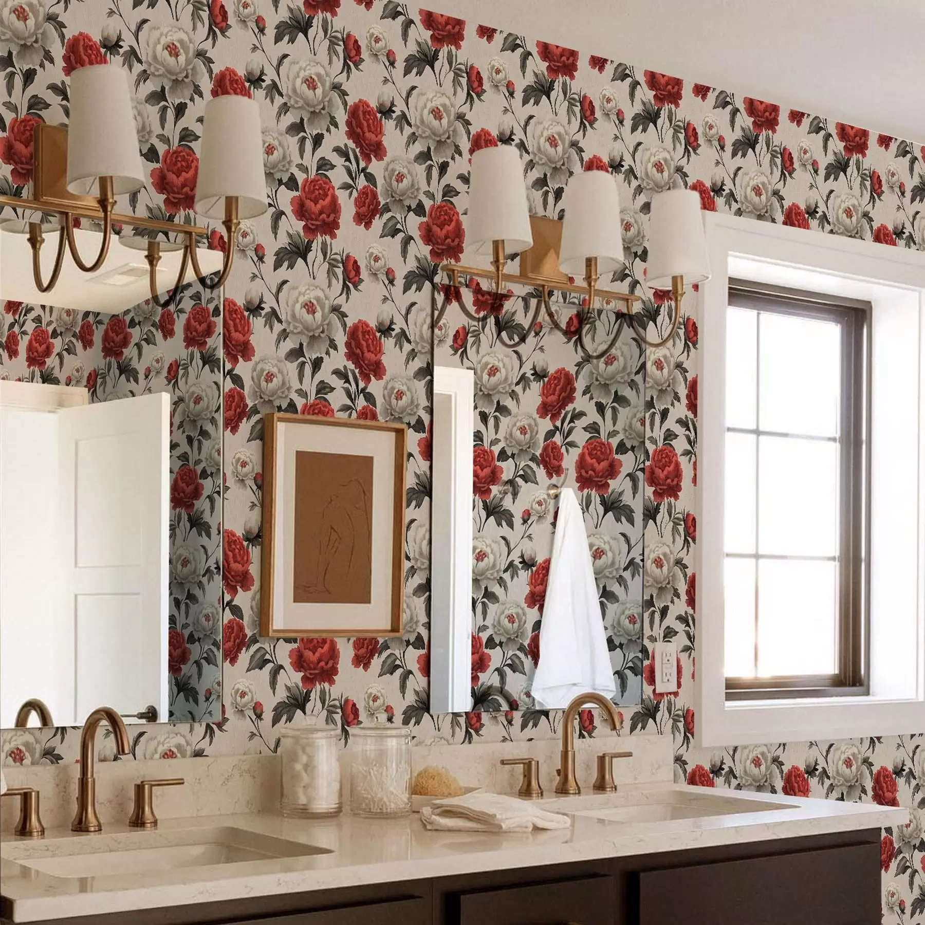 Fototapet Pivoňky v retro stylu na béžovém pozadí a00107