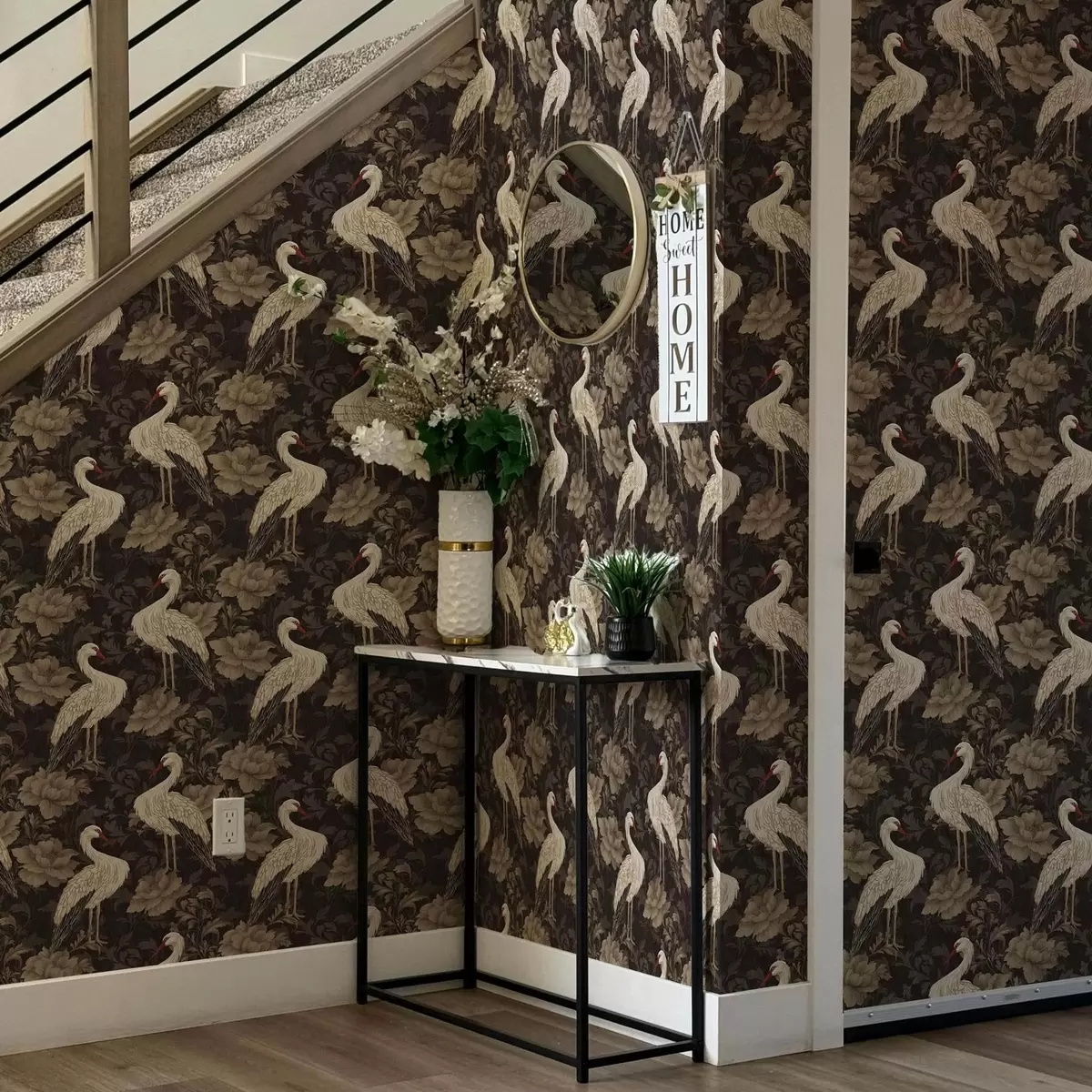 Tapety Jeřábi mezi velkými květy v klasické pastelové paletě a00108