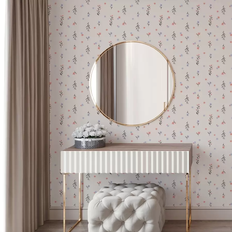 Fototapet Drobné květy ve světle růžových a modrých tónech na krémovém pozadí a00110