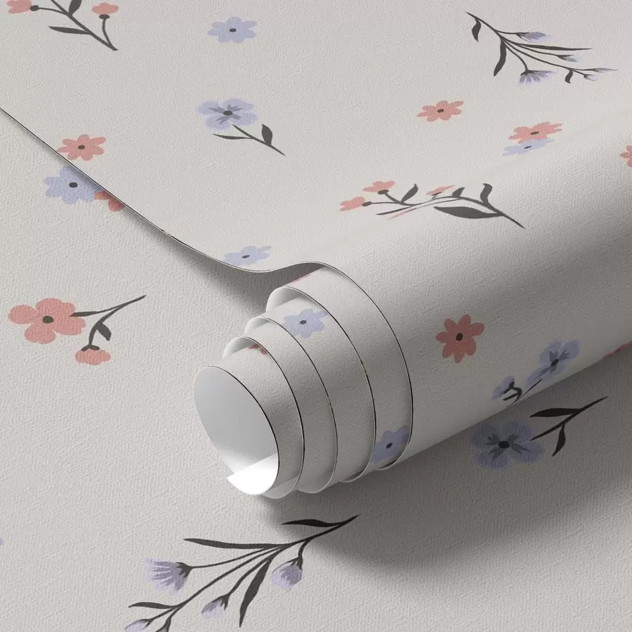 Fototapet Drobné květy ve světle růžových a modrých tónech na krémovém pozadí a00110