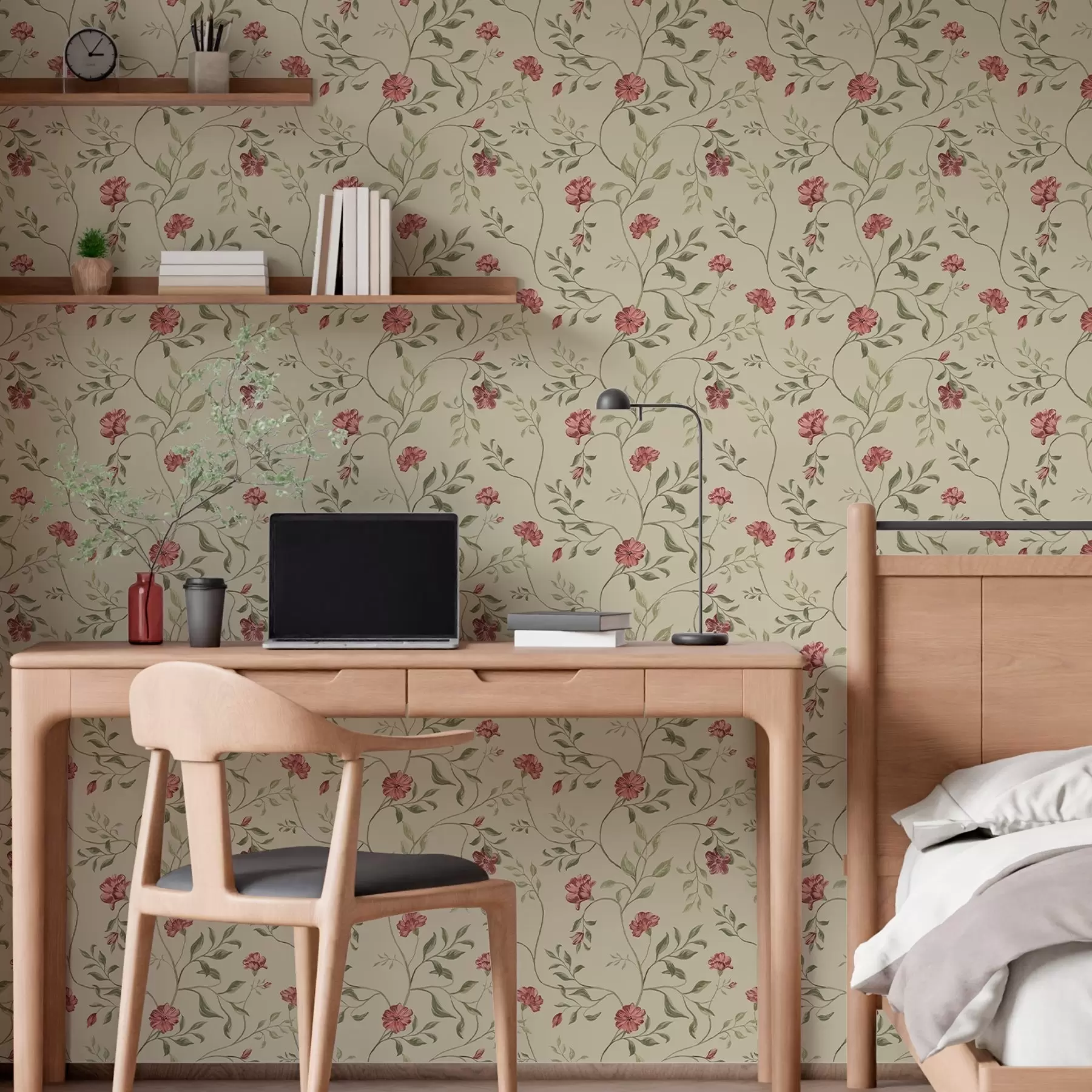 Fototapet Květy a červená poupata na světlém pozadí a00114