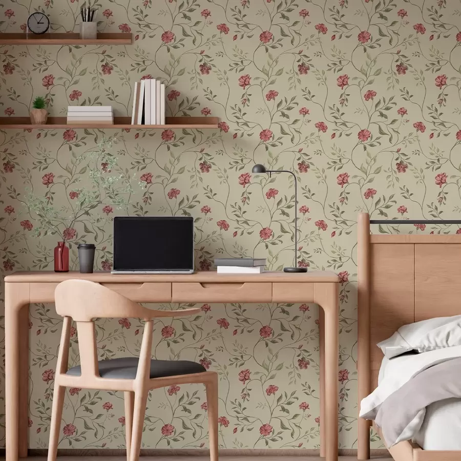 Fototapet Květy a červená poupata na světlém pozadí a00114