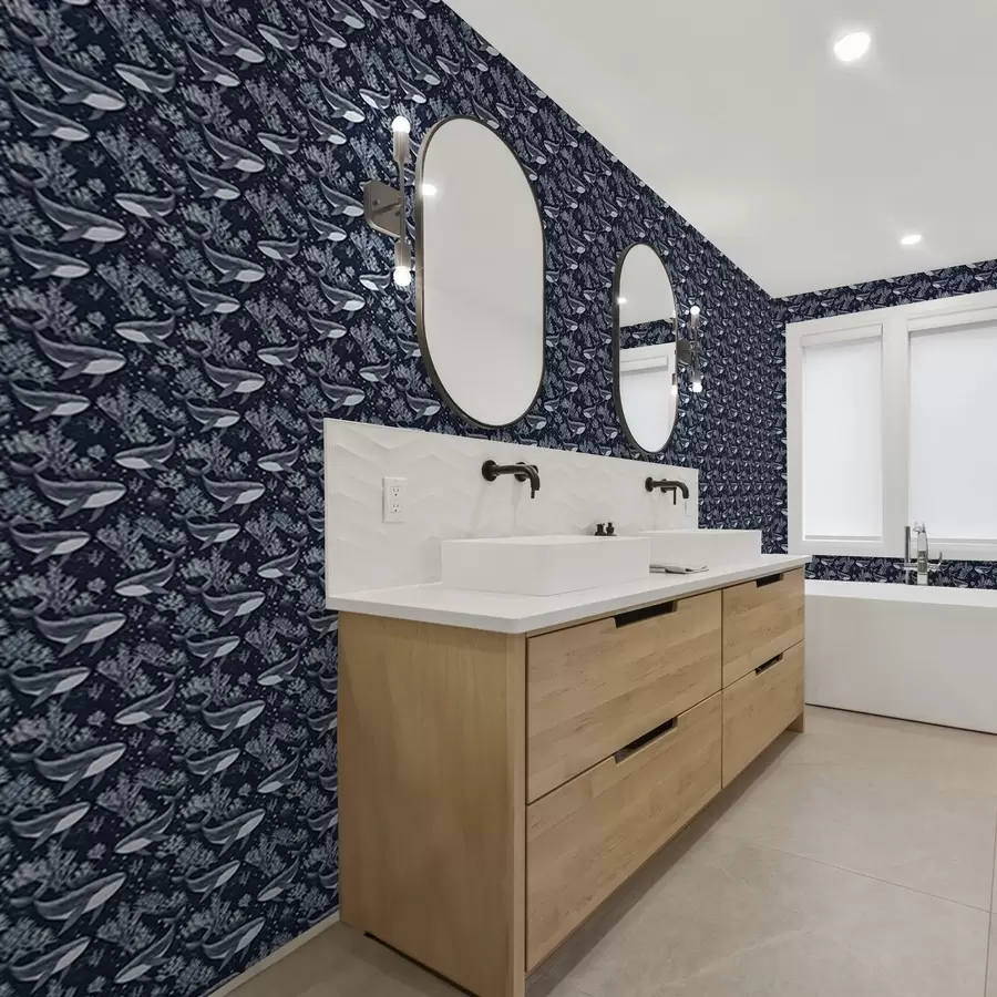 Fototapet Velryby a korály na tmavě modrém pozadí a00116v1