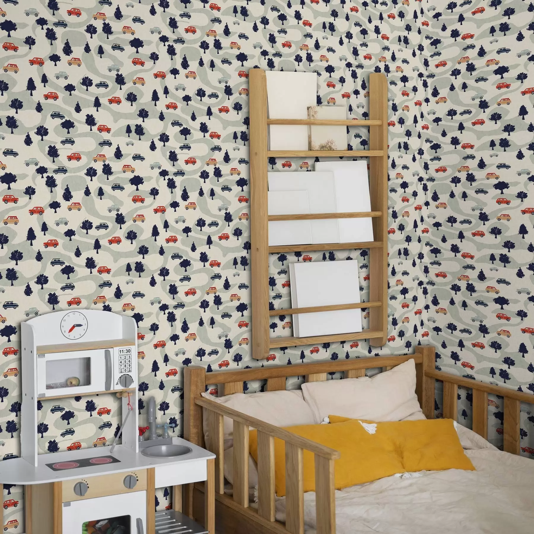 Fototapet Zábavná auta mezi stromy na krémovém pozadí a00119