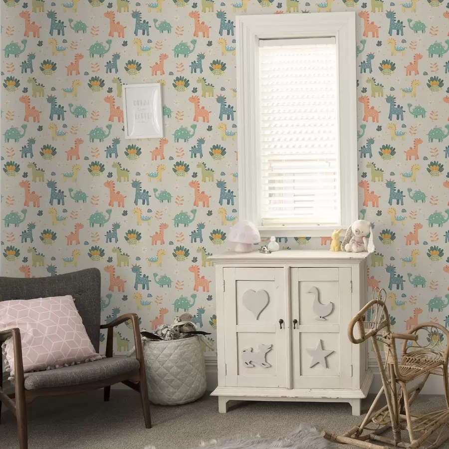 Fototapet Dětští dinosauři v pastelových barvách na světlém pozadí a00125