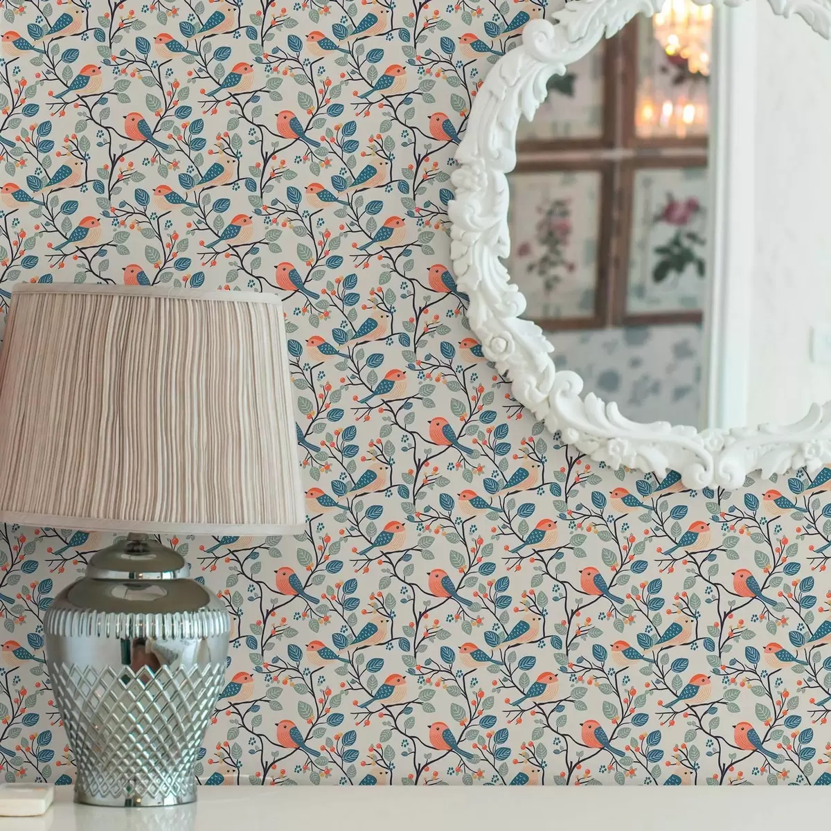 Tapety Ptáci na větvích a bobule v teplých barvách a00128v1