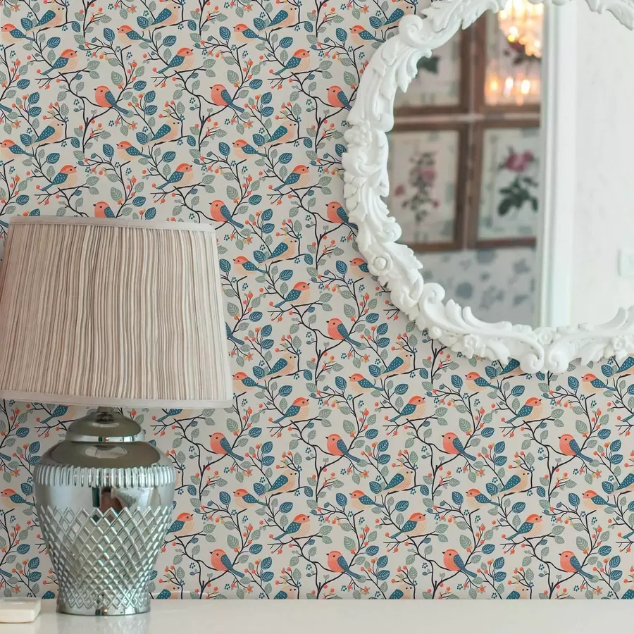 Fototapet Ptáci na větvích a bobule v teplých barvách a00128v1