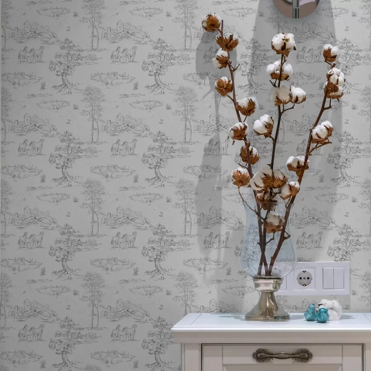 Tapety Krajina s koňmi v šedobílém stylu a00133v2