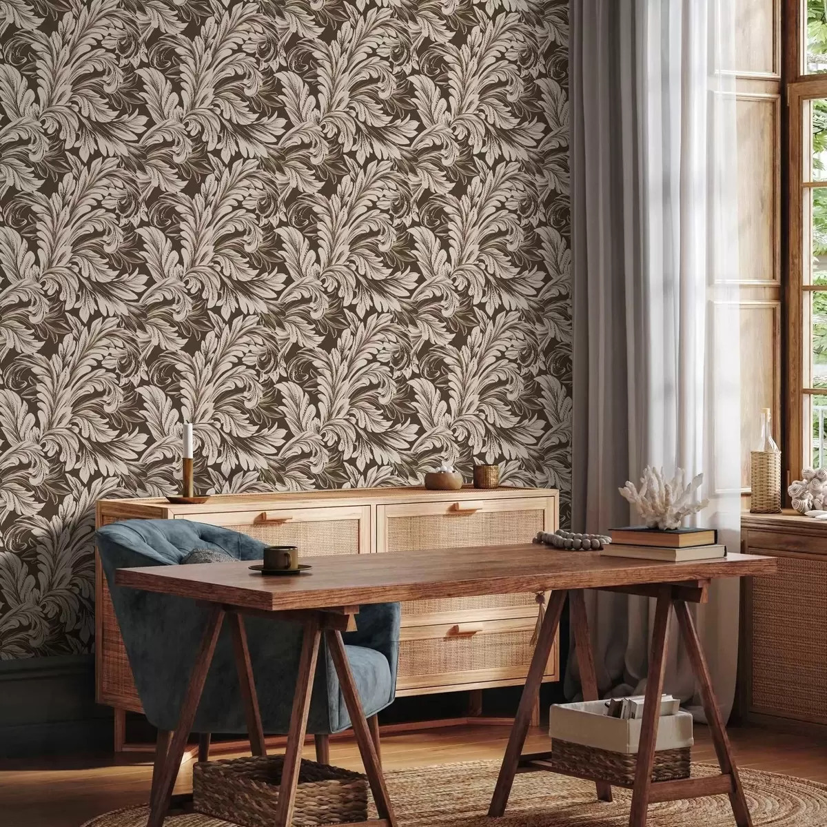 Tapety Barokní vzor s listy na tmavém pozadí a00135v5