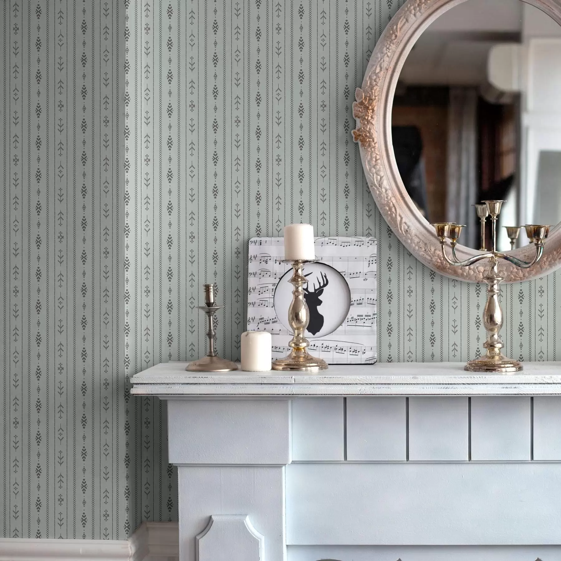 Fototapet Etnický motiv se vzory v šedé a mátové barvě a00138