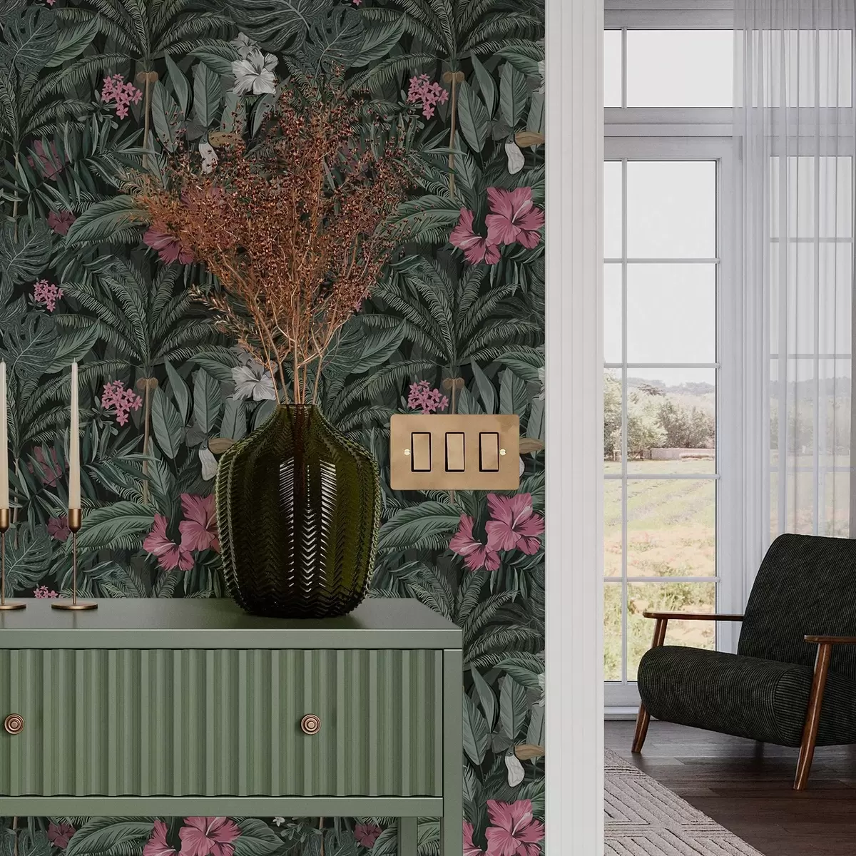 Tapety Tropické listy a pták na tmavém pozadí a00140