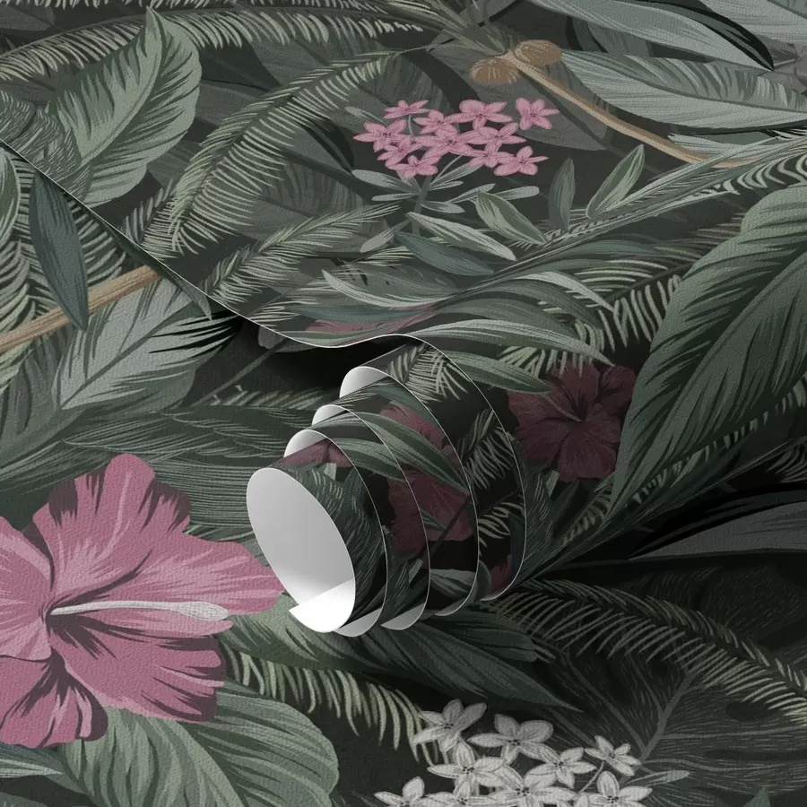 Fototapet Tropické listy a pták na tmavém pozadí a00140