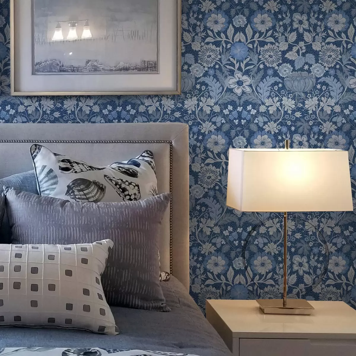 Tapety Modrý botanický potisk ve vintage stylu a00145v2