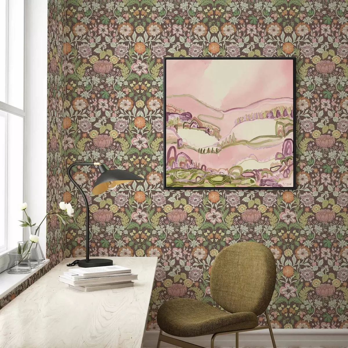 Tapety Barevný vzor se zelení a květinami a00145v3