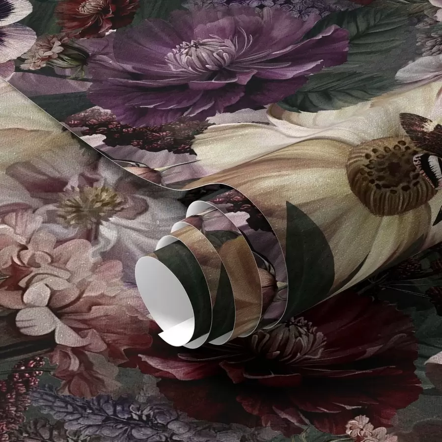 Fototapet Umělecký květinový potisk v tmavých barvách a00147