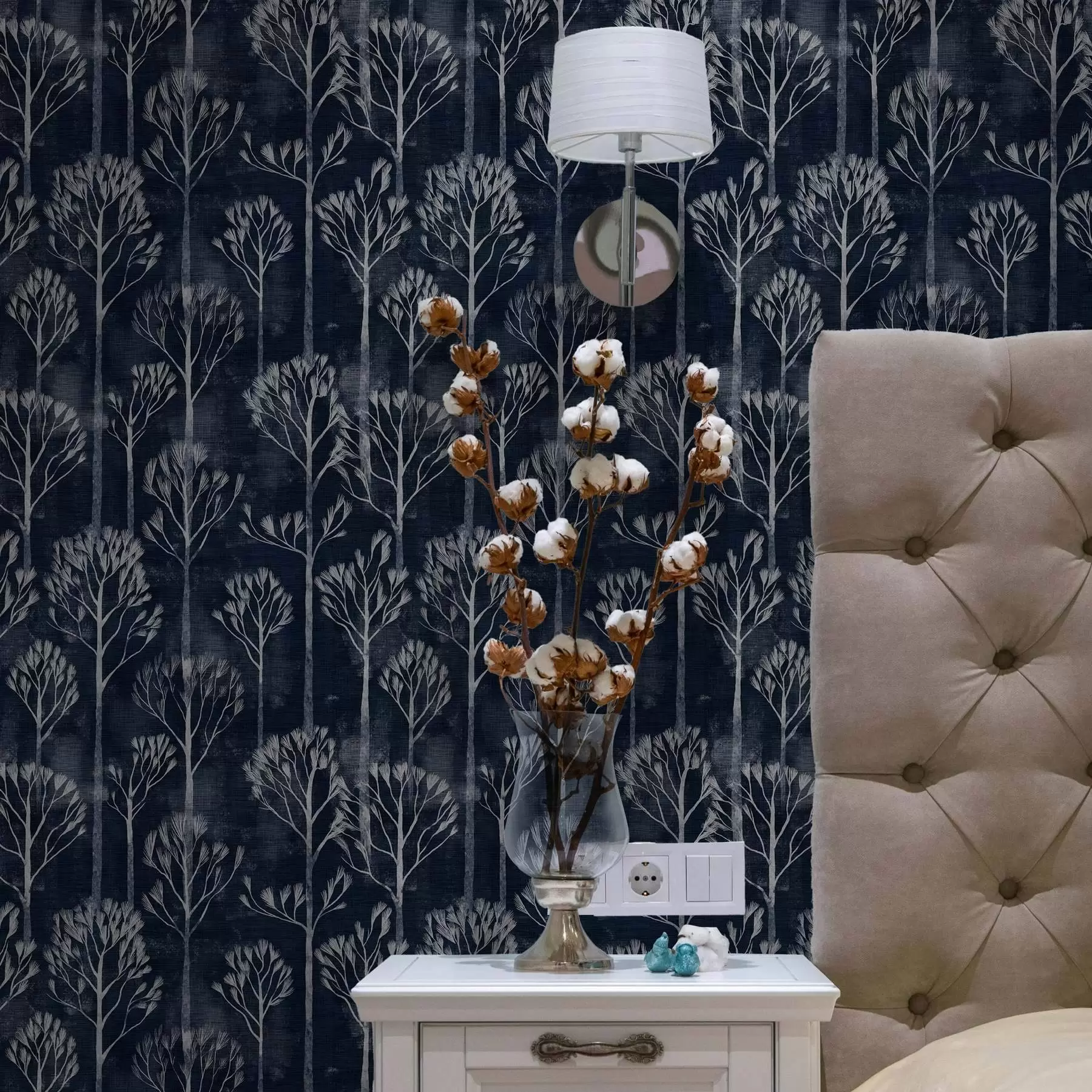 Fototapet Botanika s bílými stromy ve skandinávském stylu a00148