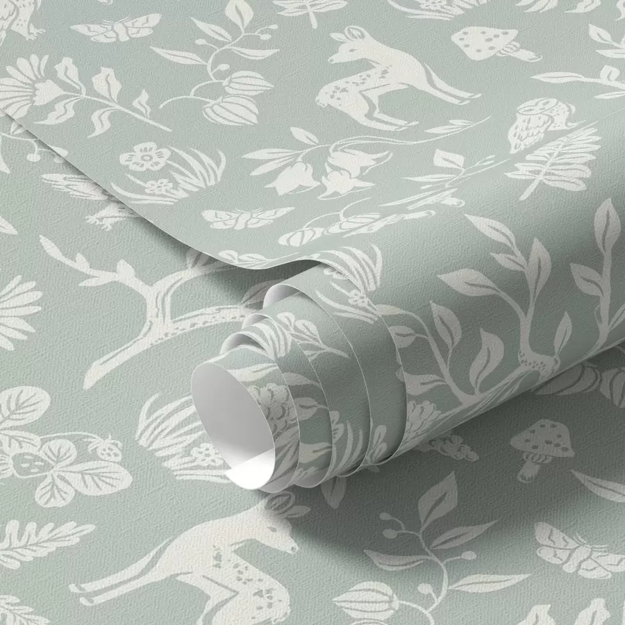 Fototapet Skandinávská zvířata a rostliny na mátovém pozadí a00149