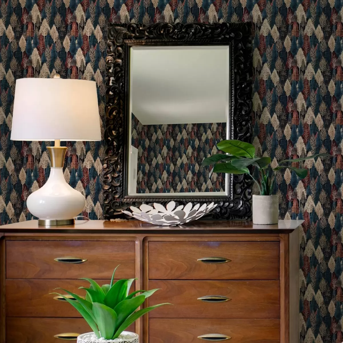 Tapety Abstraktní les se stromy na tmavě modrém pozadí a00150