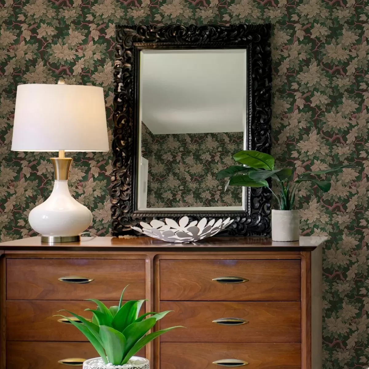 Tapety Listy v teplé paletě na tmavém pozadí a00151v1