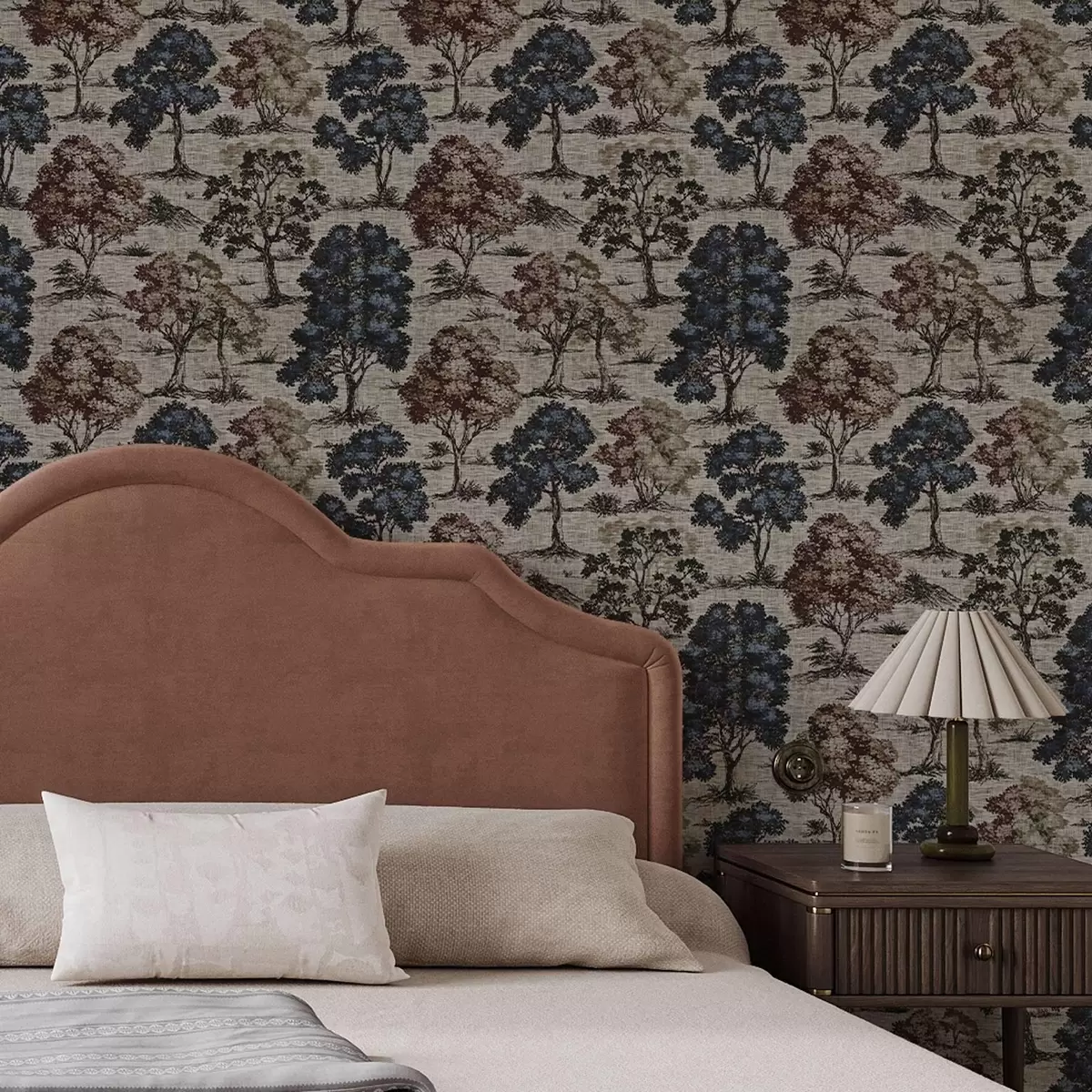 Tapety Grafika se stromy na světlém lněném pozadí a00152