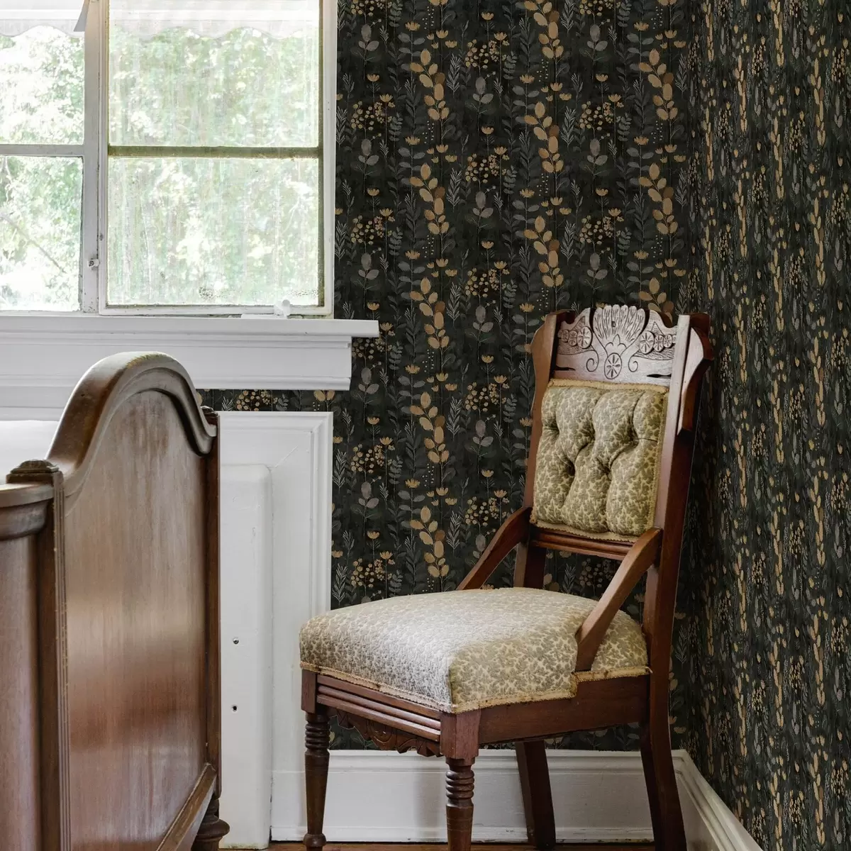 Tapety Květinový vzor v šedých a žlutých tónech a00163