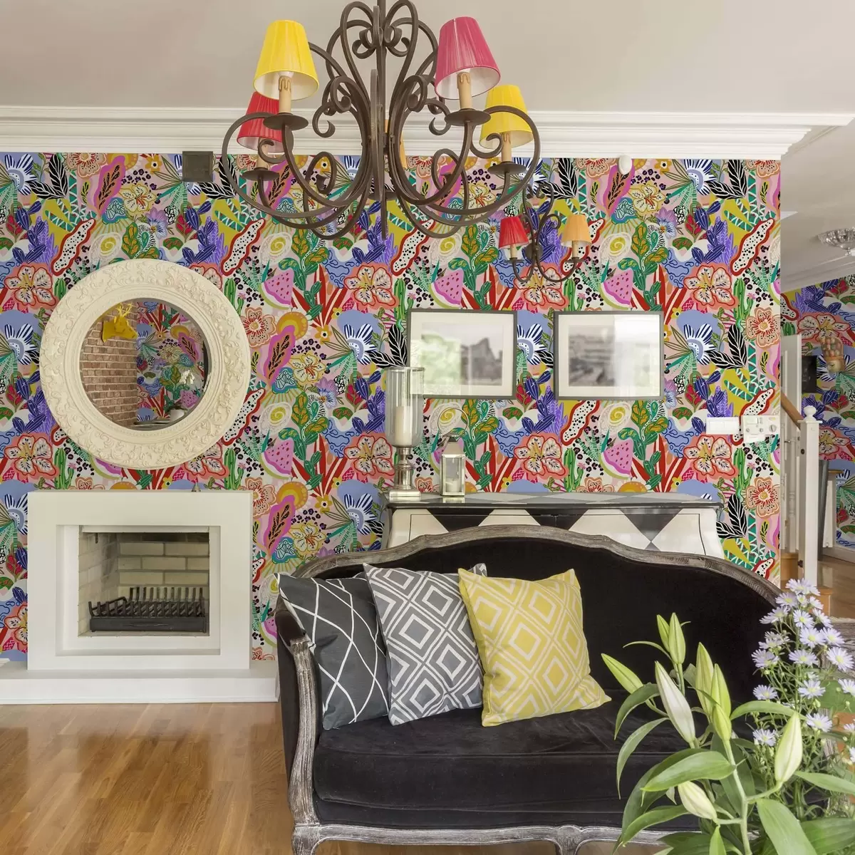 Tapety Abstraktní květinový potisk ve stylu pop art a00167