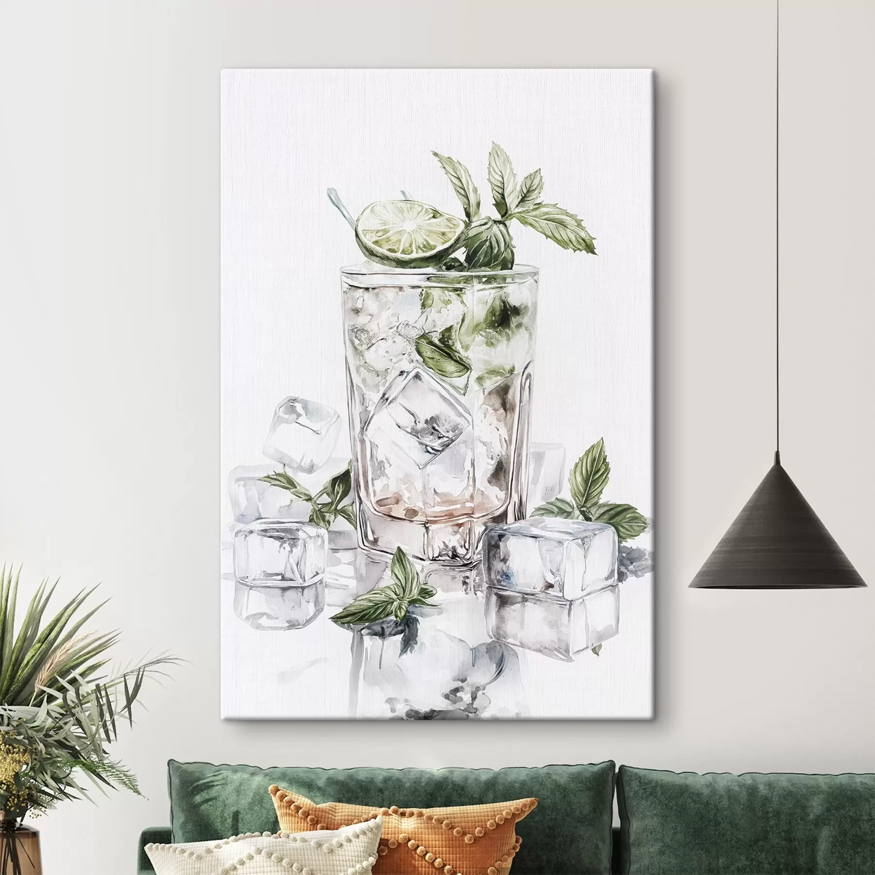 Fototapet Koktejl Mojito, nápoje ve stylu akvarelu, máta s44302