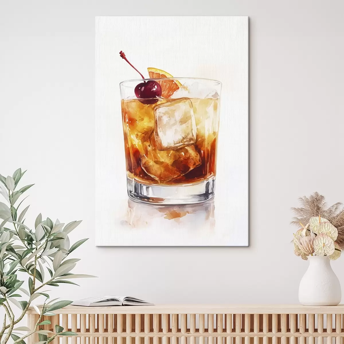 Obraz Pomerančový koktejl s ledem a třešní, akvarelový styl Č. s44303