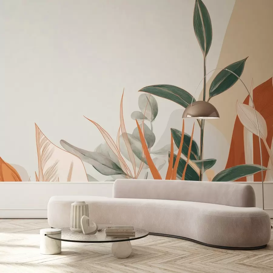 Fototapet Listy v béžových a zelených tónech w09101