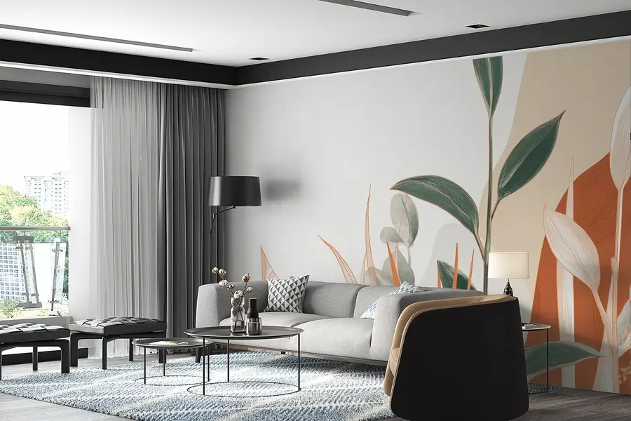 Fototapet Listy v béžových a zelených tónech w09101