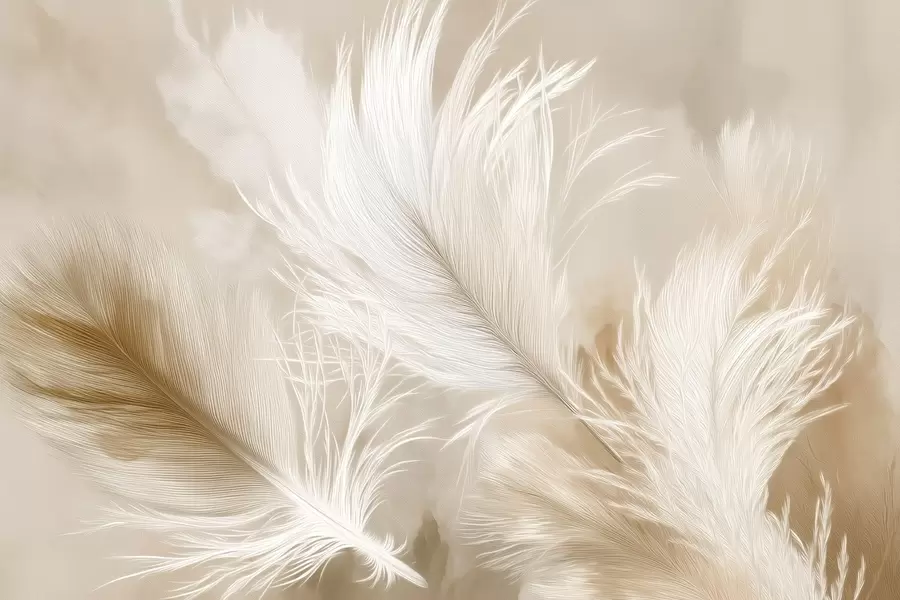 Fototapet Létající vzdušné peří na béžovém pozadí w09102