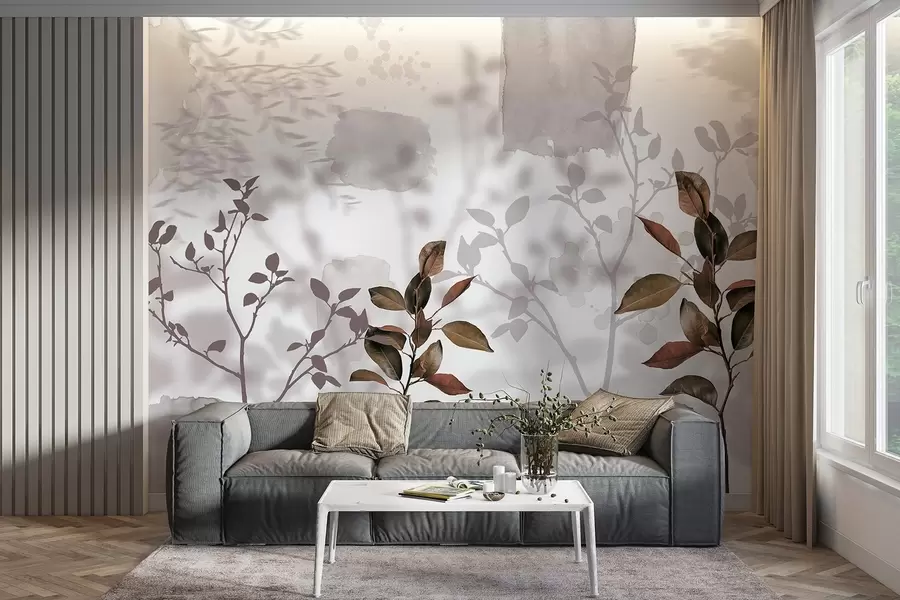 Fototapet Listy citroníku, stíny větví stromů, příroda, akvarel w03910