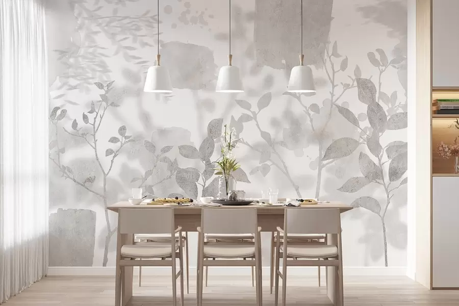 Fototapet Siluety stromů, větve, příroda, akvarel, šedé barvy w03911