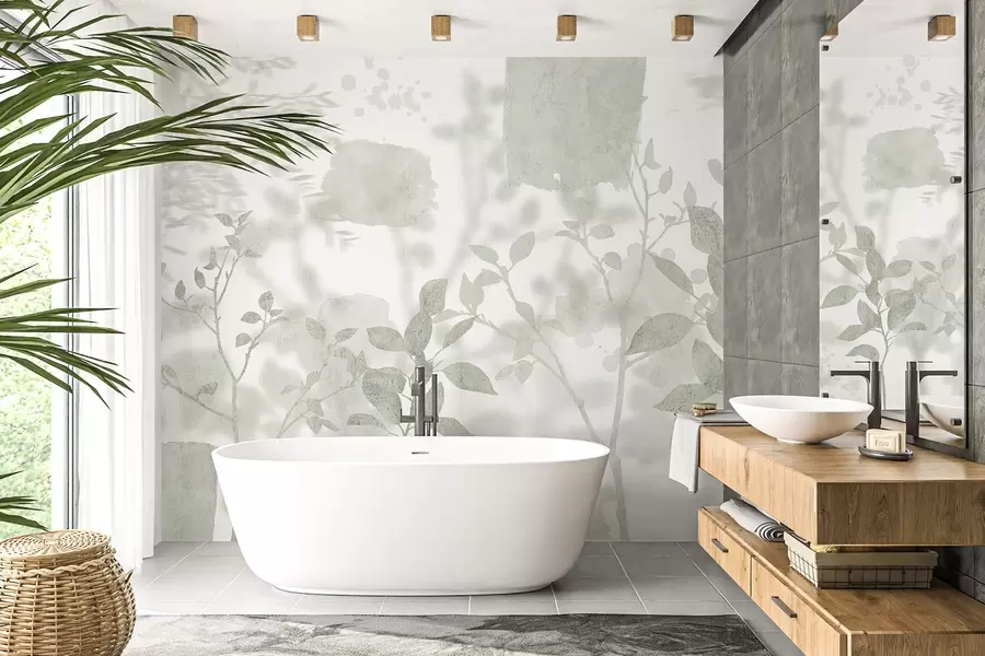 Fototapet Siluety stromů, větve, příroda, akvarel, zelené barvy w03911v1